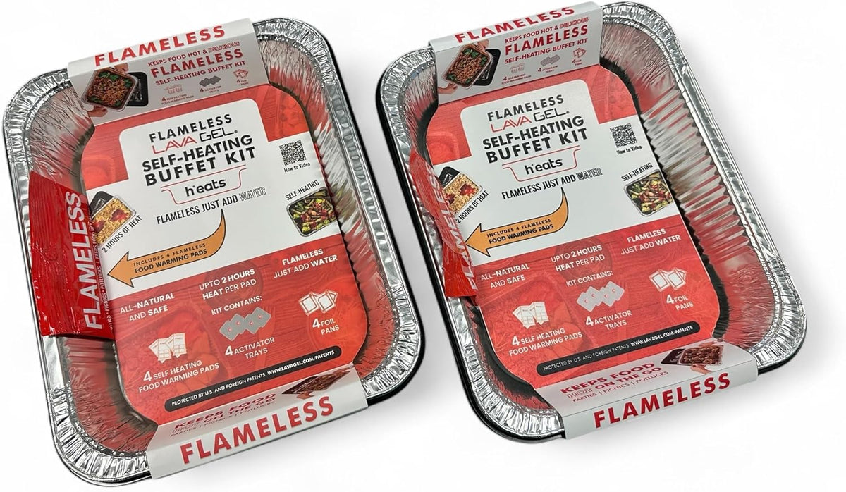 Flame-Free Catering Heat Pads & Buffet Kits – Sustainable Natural Mineral Food Warming Solution for Full & Half Pans (Party Kit/Pack of 8)