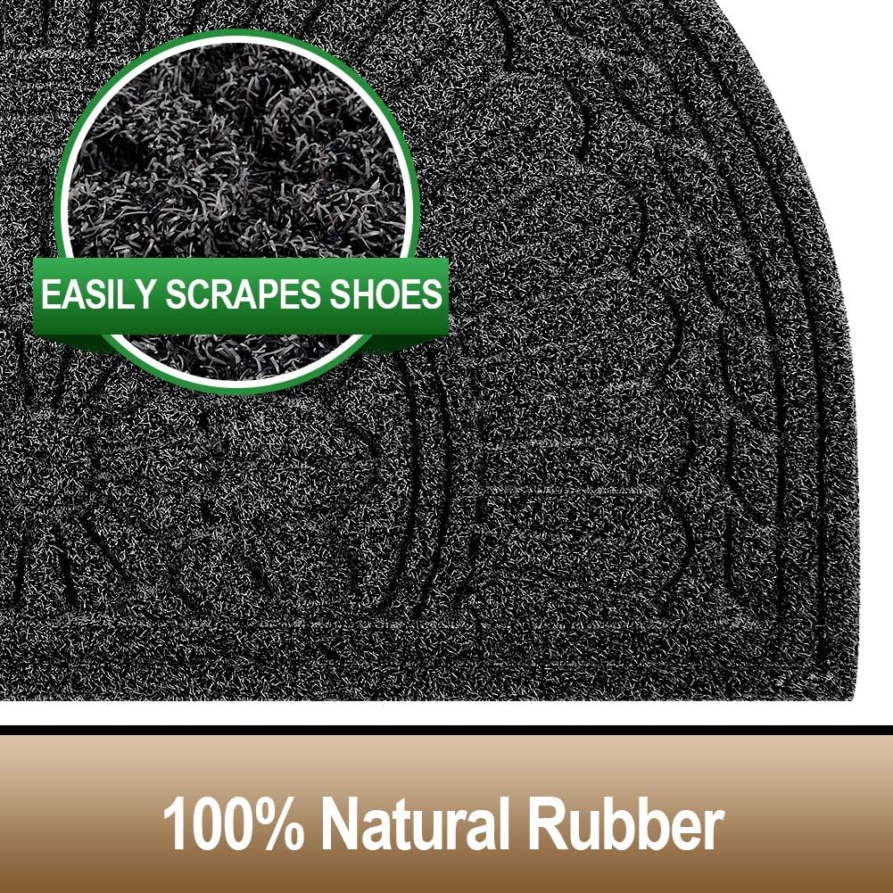 Mibao Door Mat Outdoor Indoor, 23.5" x 35.5", Half Round Door Mats, Non-Slip Front Door Mats Outdoor, Dirt Trapper Welcome Mats for Front Door, Back Door, Shoe Scraper, Black