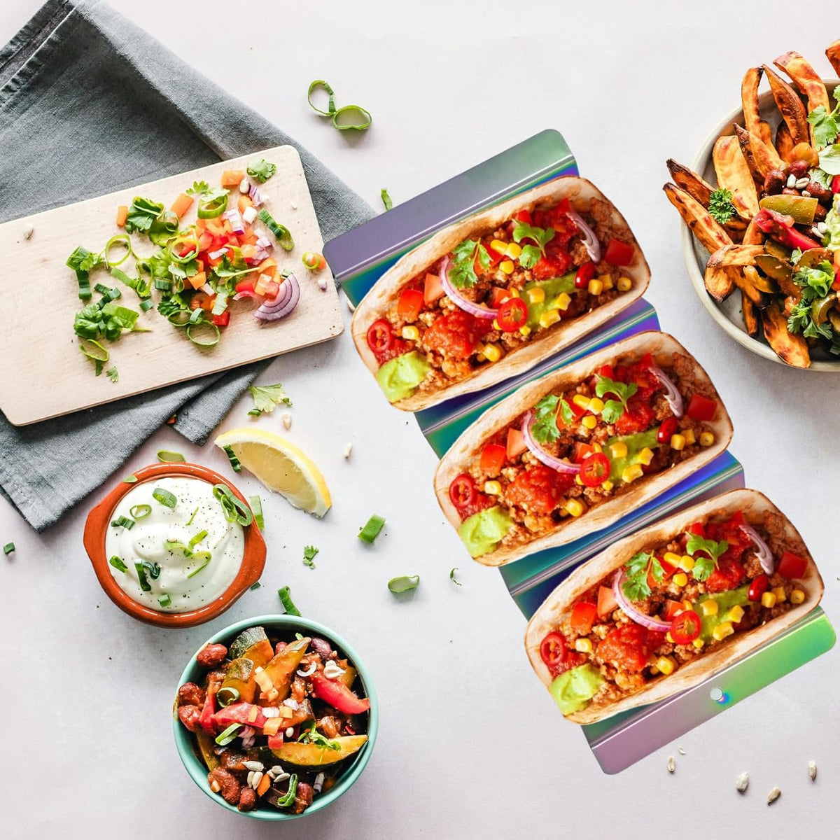 Metal Taco Holder, Set of 6 Stainless Steel Taco Tray - Stackable Storage Durable and Easy to Clean, Dishwasher Oven Safe