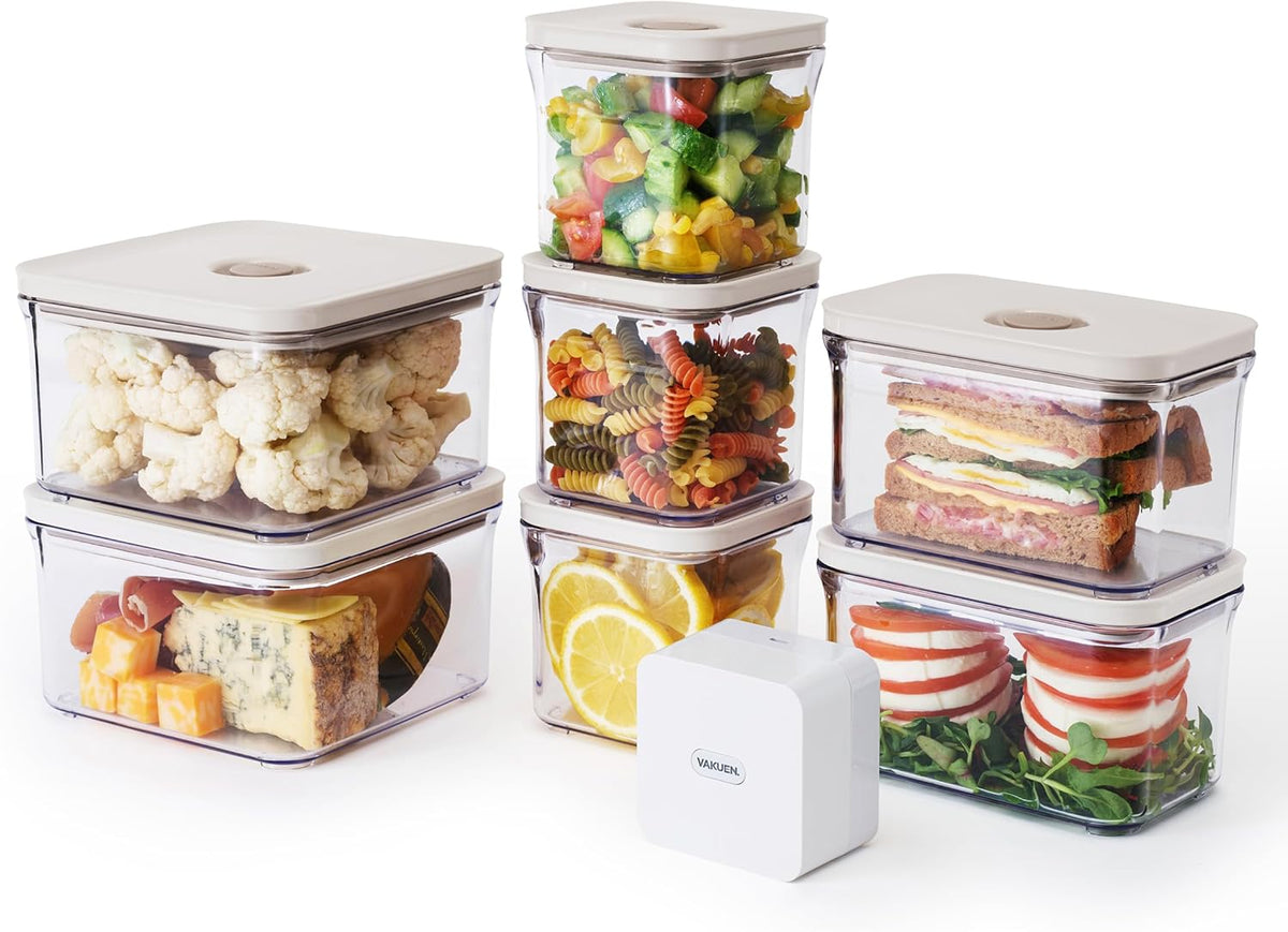 Premium Airtight Food Storage Container. Special Edition Mercury Color 8P/Set. 7pcs Container and Vacuum Sealer. Patented Double Silicone Lining, 100% Leak Proof, BPA-FREE