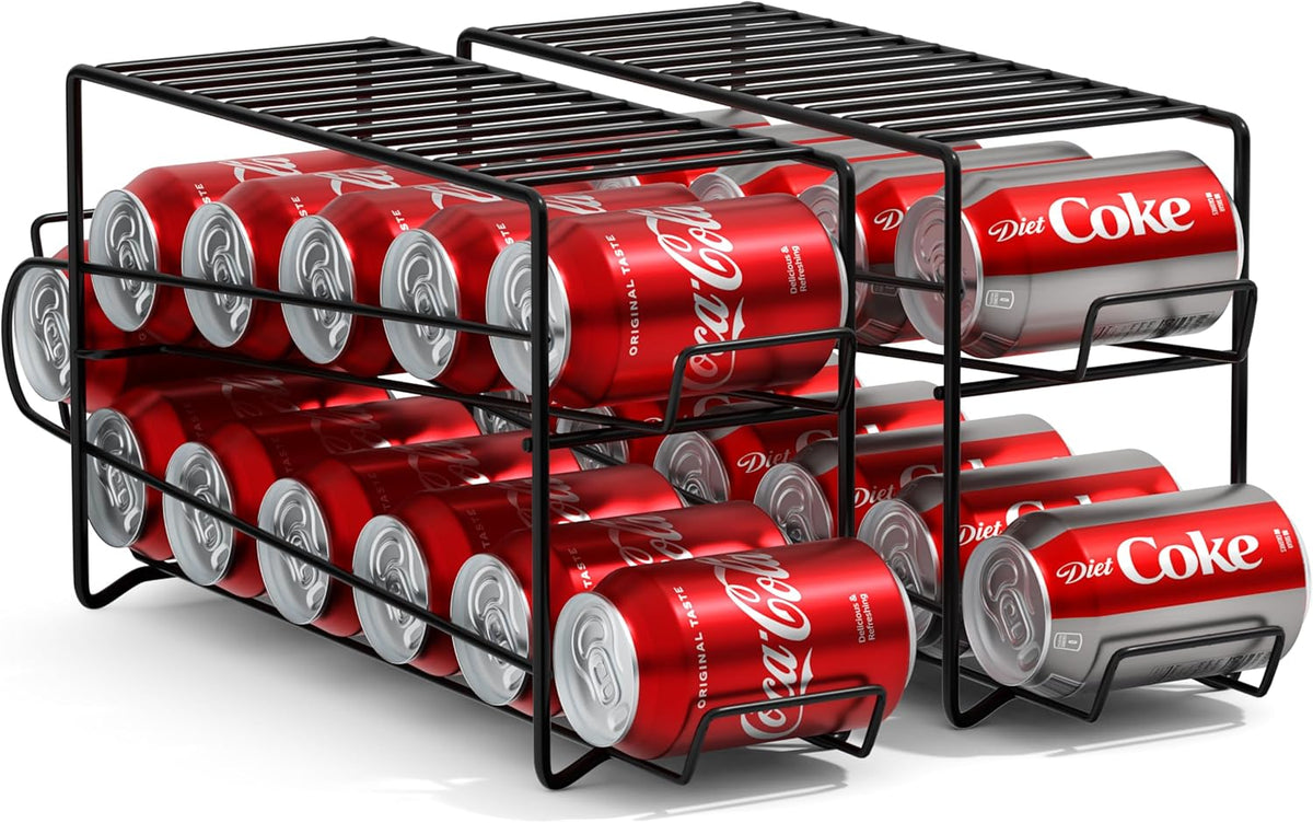 Sorbus 2-Pack Soda Can Dispenser Rack – Beverage Organizer for Refrigerator, Holds 12 Standard 12oz Cans (Black)