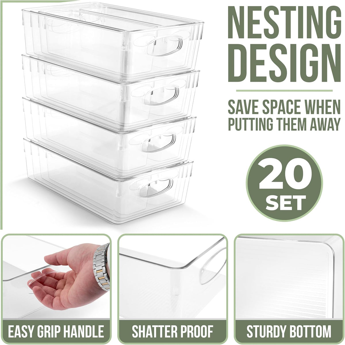 Sorbus Variety 20-Pack Clear Plastic Organizing Bins – Clear Bins for Organizing, Refrigerator Organizers, Fridge Organizer, Pantry Storage, Kitchen Organizer, and Pantry Organizers and Storage Bins