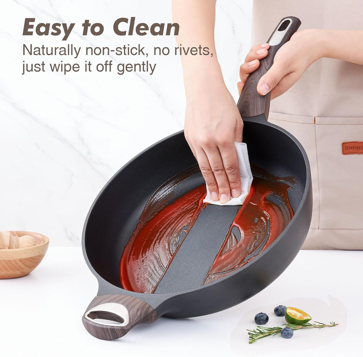 SENSARTE Nonstick Frying Pan Skillet with Lid, 13.3 Inch Large Deep Frying Pan, 6 Qt Non Stick Saute Pan with Cover, Induction Pan, Healthy Non Toxic Cooking Pan with Helper Handle, PFOA PFOS Free
