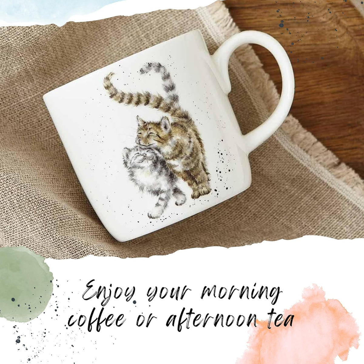 Royal Worcester Wrendale Designs 14 oz Mug, Feline Fine with Cat Illustrations - Floral Animal Mug for Cottagecore Kitchens - Microwave, Dishwasher, Freezer Safe Fine Bone China Drinkware