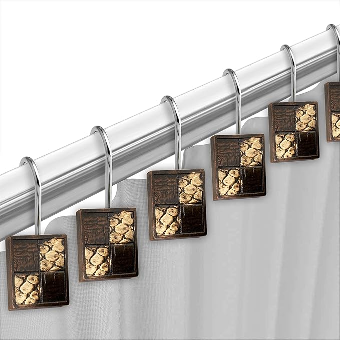 Zahari Home 13pc Zambia Animal Shower Curtain Set & Hooks - Classic Fabric Shower Curtain - Unique Western Country Design