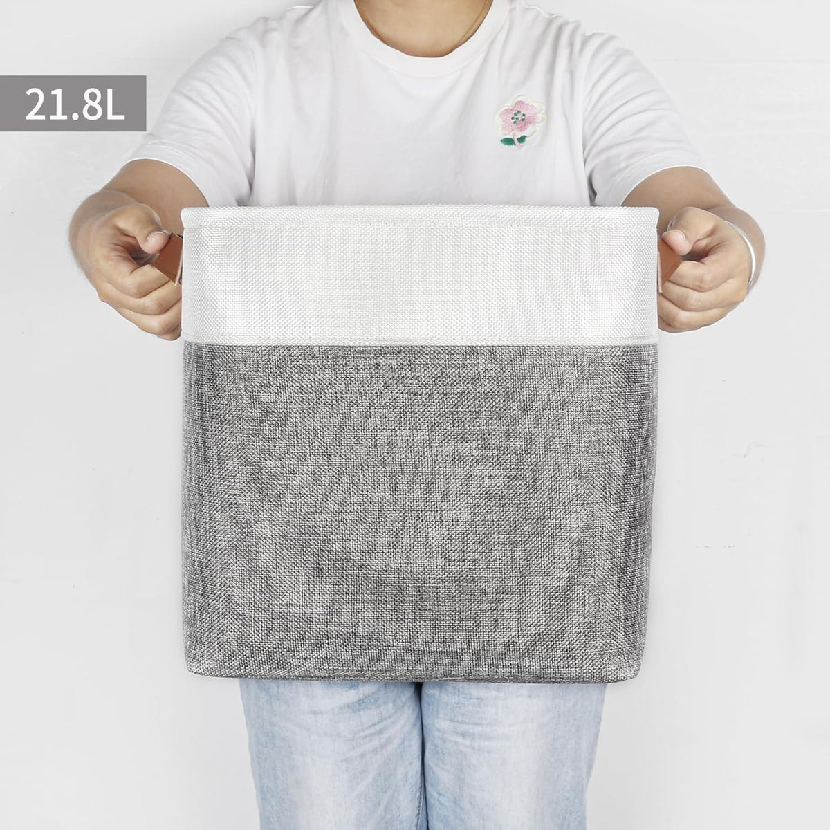 Collapsible Fabric Storage Cubes 11x11 Cube Storage Bins, 4 Pack Closet Baskets Box with Handles for Organizing, Shelf, Toys, Clothes, Home, Office, Nursery (Grey&White)