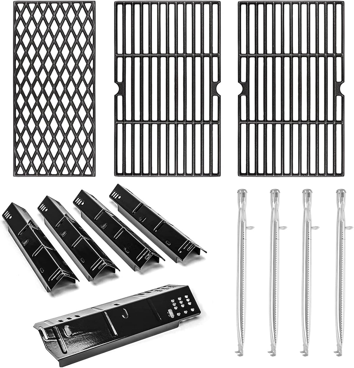 Uniflasy Grill Parts for Dyna-Glo DGH474CRP DGH450CRP,Grill Replacement Part Kit for Dyna-Glo 3/4/5 Burner Grill,Porcelain Steel Grill Heat Plate, Stainless Steel Burner Tube,Cooking Grates
