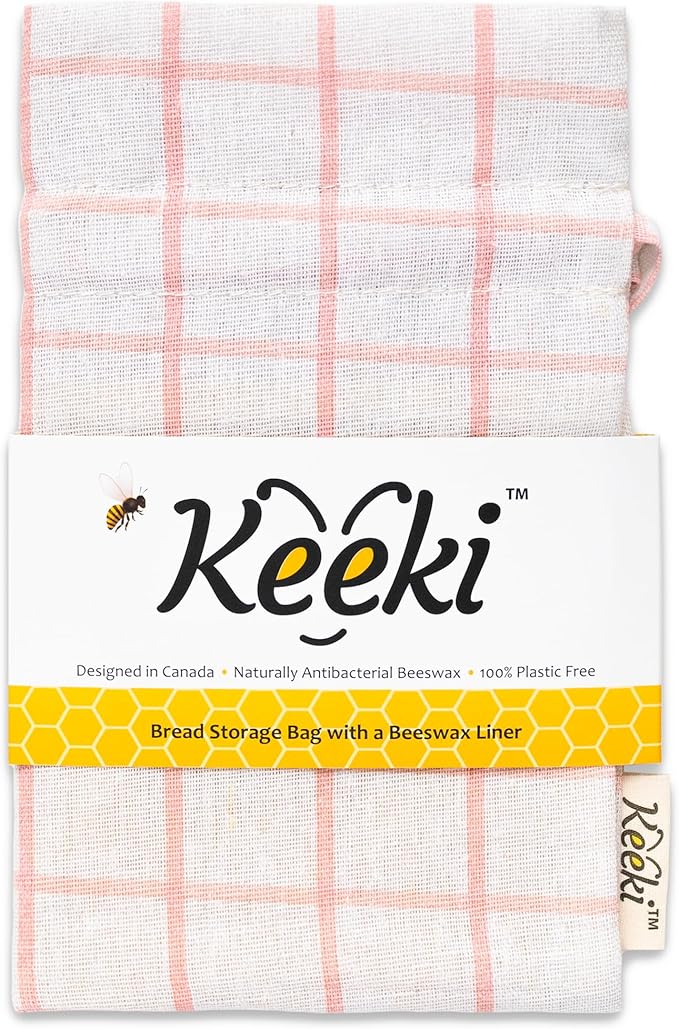 Keeki Bag - The Original Beeswax Lined Bread Bag for Homemade & Sourdough | Reusable Linen Bread Storage | Beeswax Wrap Alternative | Plastic-Free Storage w/Wide Drawstring Closure (Pink, Regular)