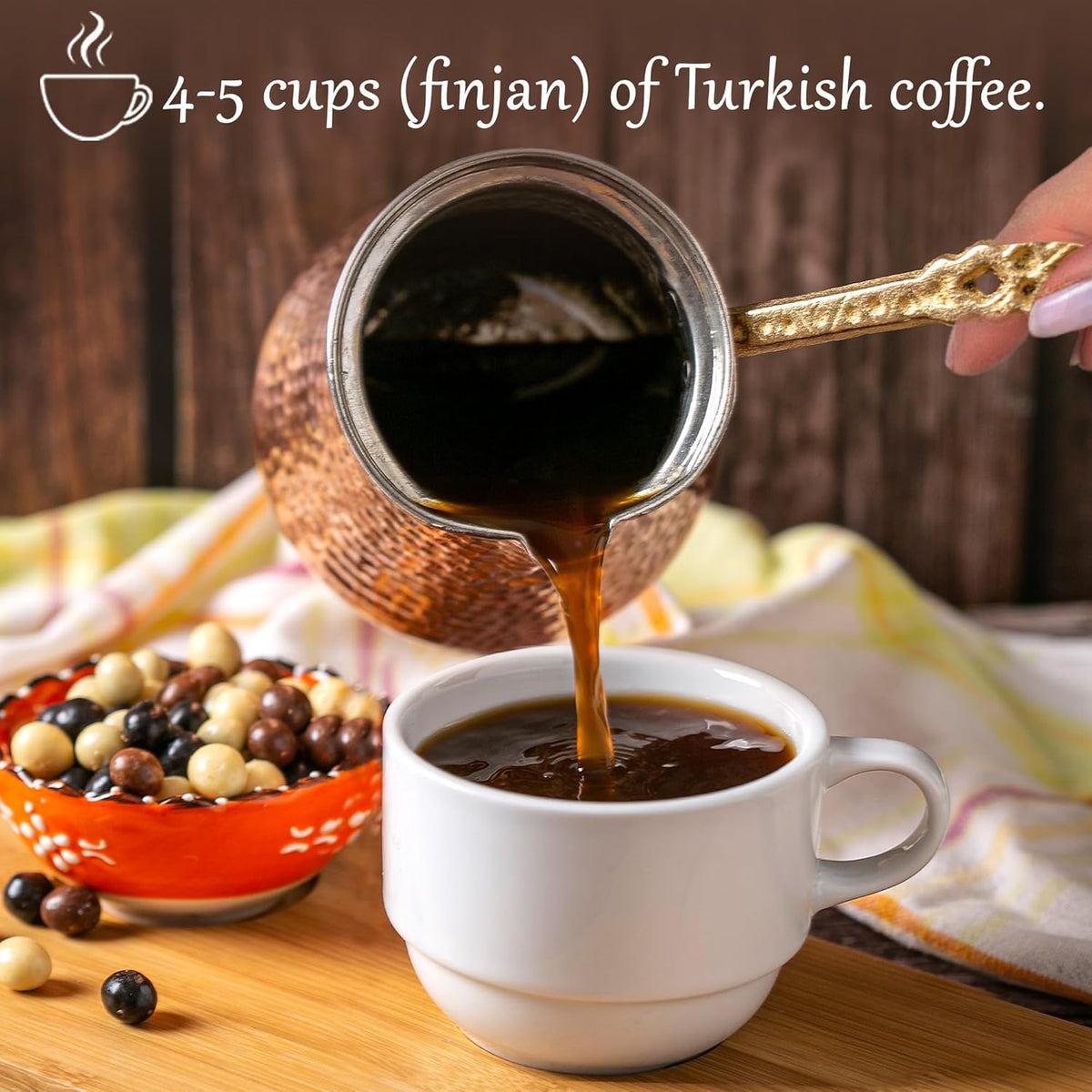 Volarium Turkish Coffee Pot, Greek Arabic Coffee Maker, Hammered Copper Coffee Cezve, Stove Top Coffee Maker (Large)