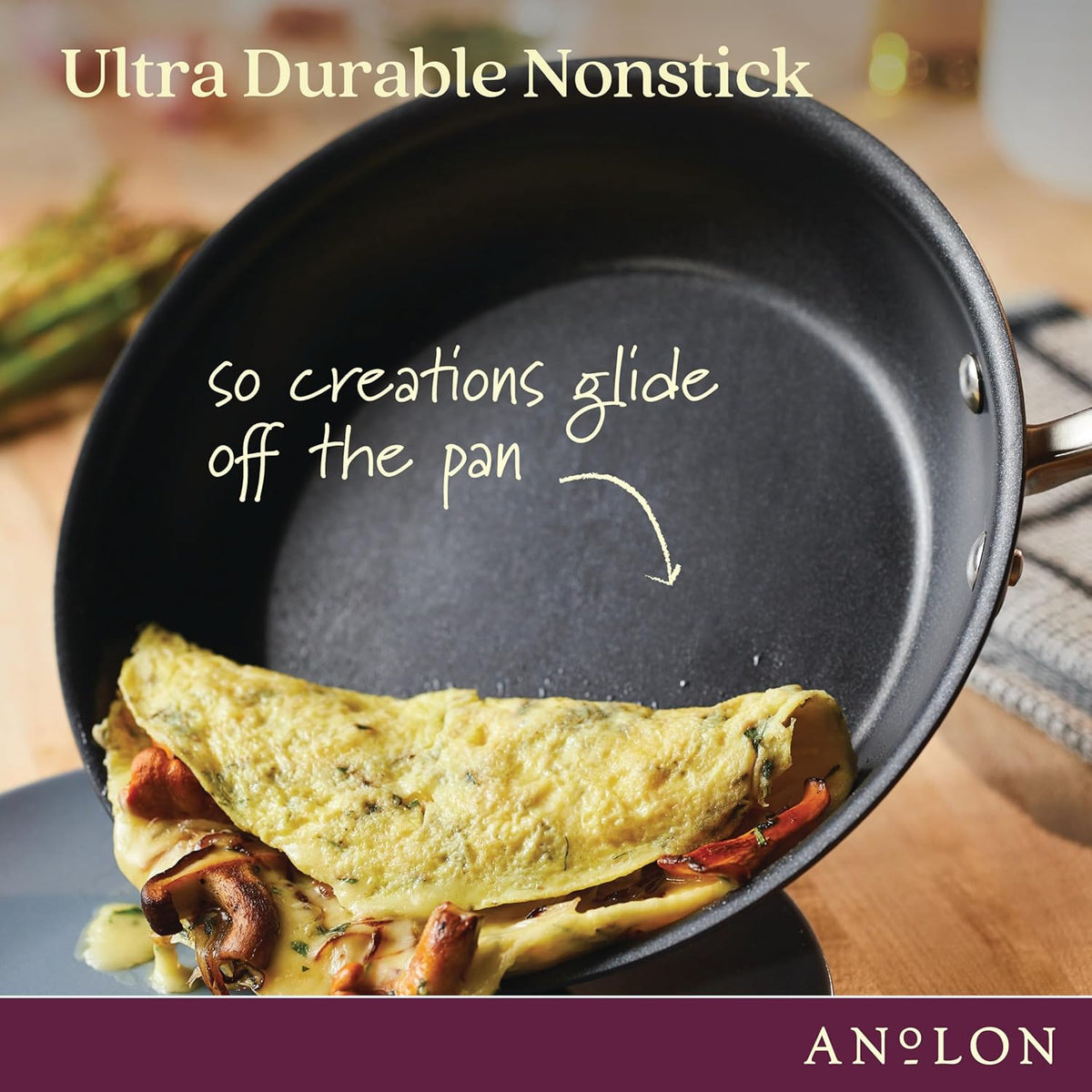 Anolon Advanced Home Hard Anodized Nonstick Pan, Stir Fry w/Helper Handle (12"), Moonstone