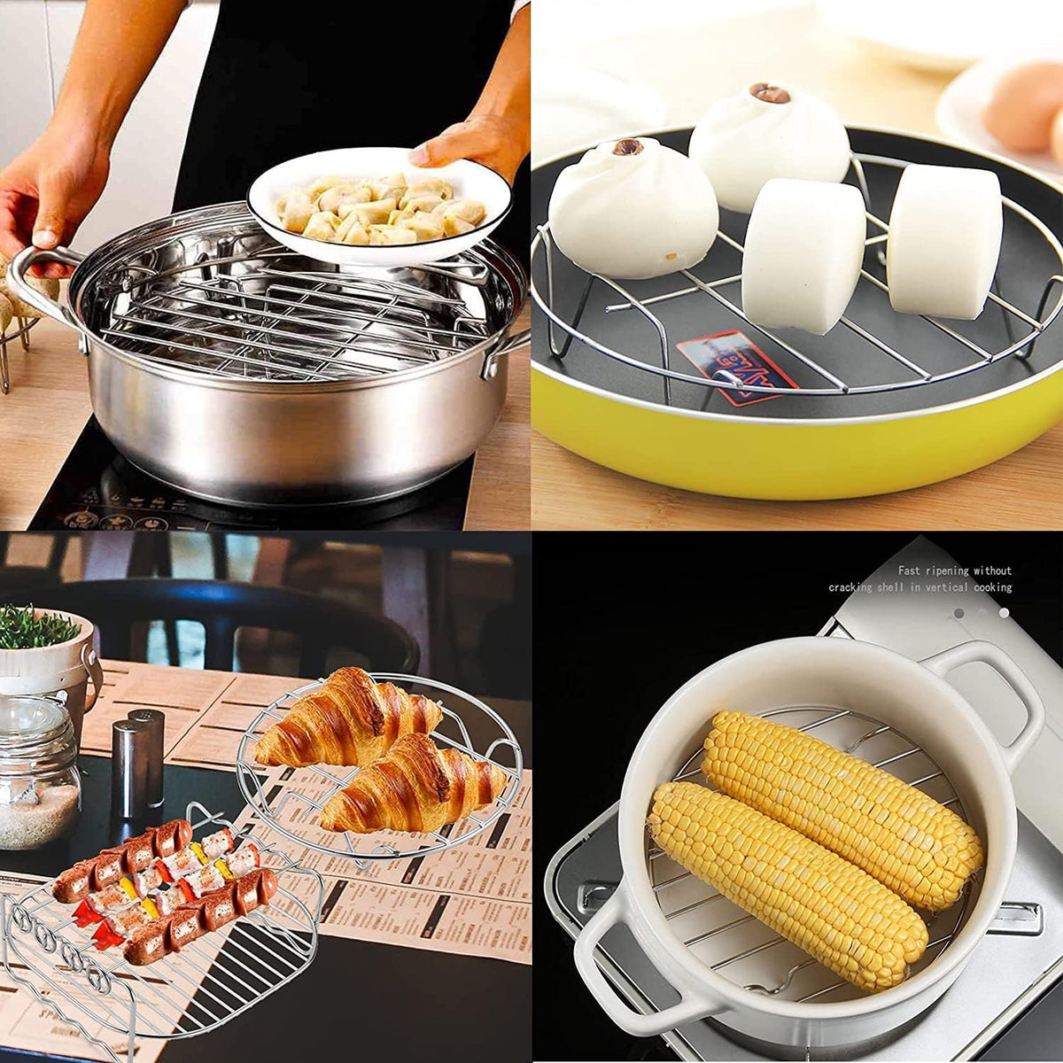 7.9" Round Cooking Rack Versatile Stainless Steel Grid Grill Steamer Rack, Fits Air Fryer Pot Pressure Cooker Canning