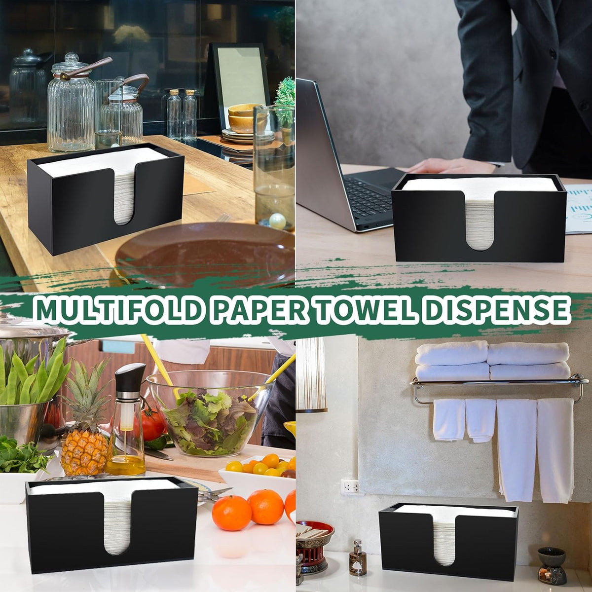1Pack Paper Towel Holder Countertop, Black Acrylic Napkin Dispenser, Multifold Paper Towel Dispenser for Z-fold C-fold MultiFold Trifold-Bathroom Toilet Kitchen Restaurant