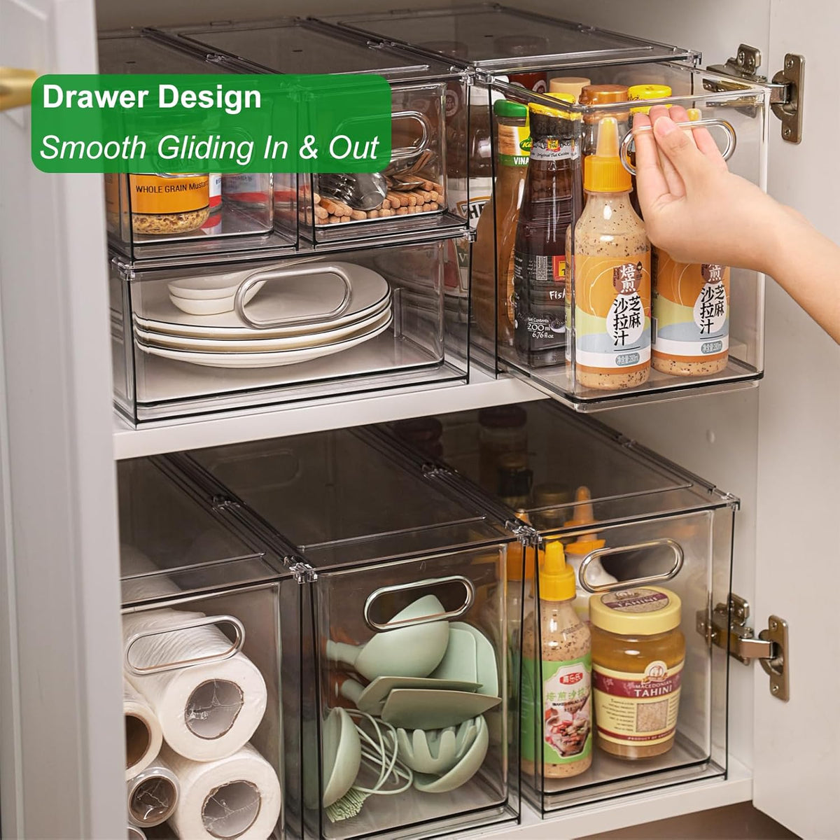 Taiuloo Clear Stackable Storage Drawers - 9.51 Quart Large Plastic Organizer Bins with Pull-Out Drawer, Kitchen Fridge, Bathroom Vanity & Pantry Cabinet Organization