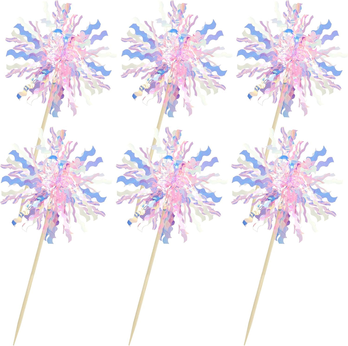 Gyufise 30Pcs Foil Firework Cupcake Toppers Sparkle Tinsel Cake Toppers Tinsel Drink Cake Decoration Cocktail Picks for Birthday Wedding Graduation Party Supplies Pink