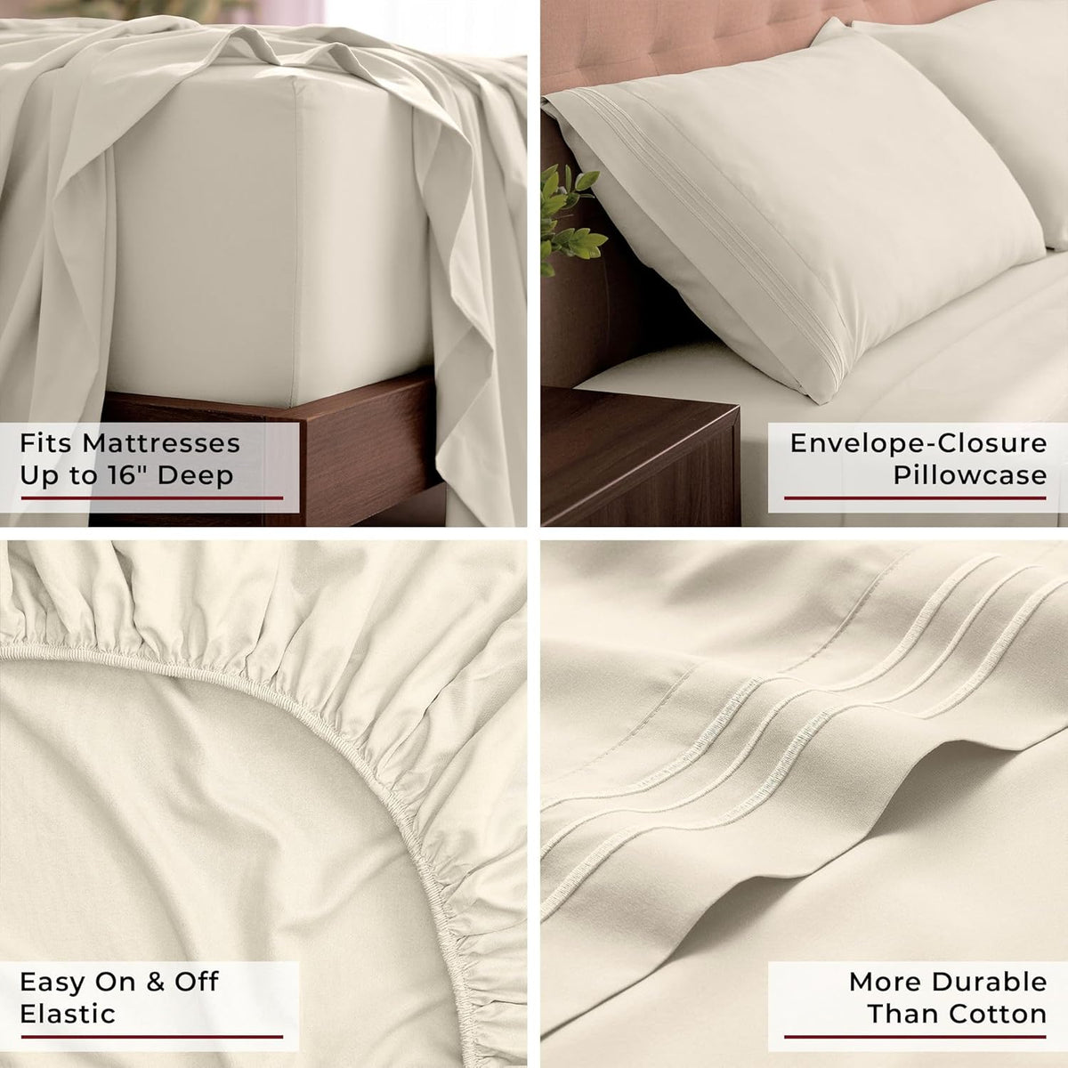 Mellanni California King Sheets Set - 4 PC Iconic Collection Bedding - Hotel Luxury, Extra Soft, Cooling Bed Sheets - Wrinkle, Fade, Stain Resistant (Cal King, Golden Ivory)