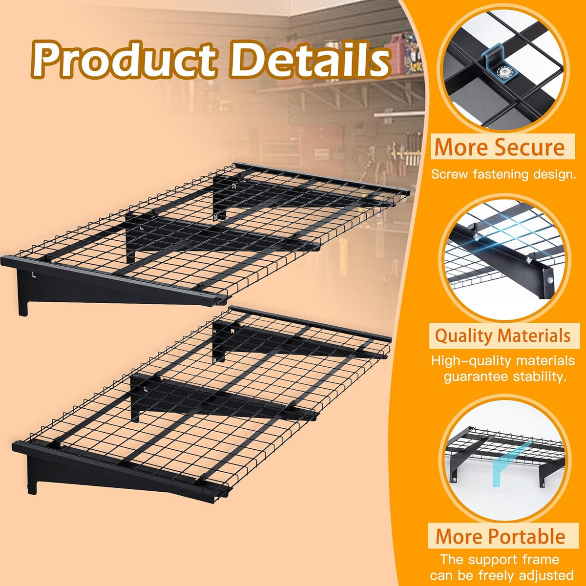 Garage Wall Shelving, 2-Pack 2 x 4ft Garage Storage Rack,Loads 700 lbs 24-inch-by-48-inch Heavy Duty Wall Shelves,24” x 48” Garage Wall Shelf,Black