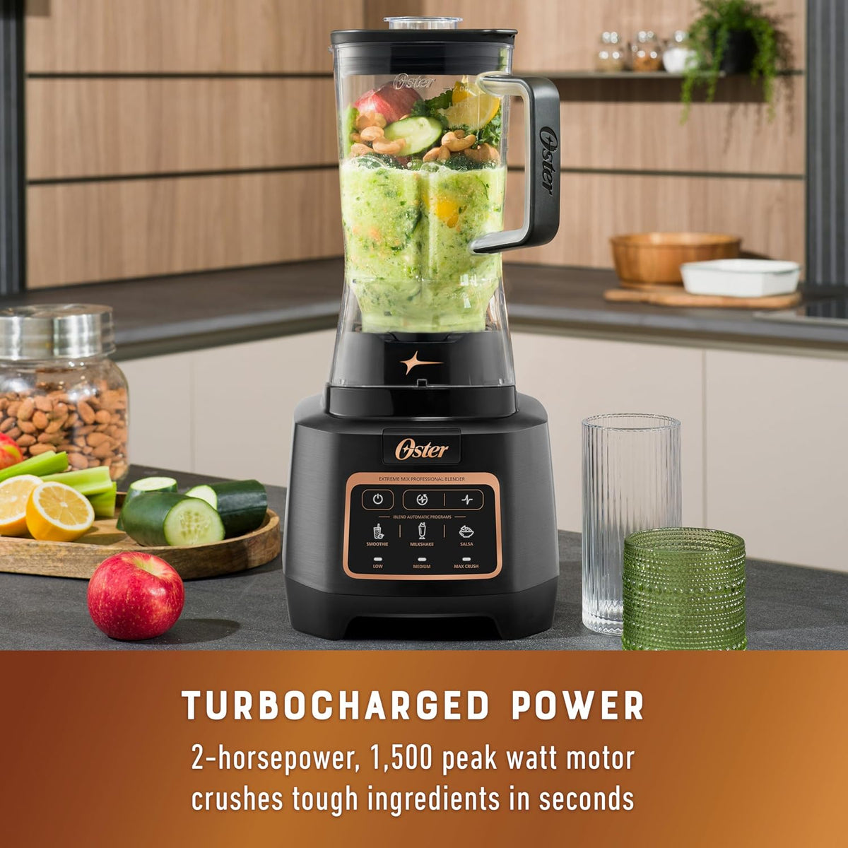 Oster Extreme Mix Blender, 1500 Watt High Speed Blender with 10-Point Blade, 64 oz. with Auto Programs