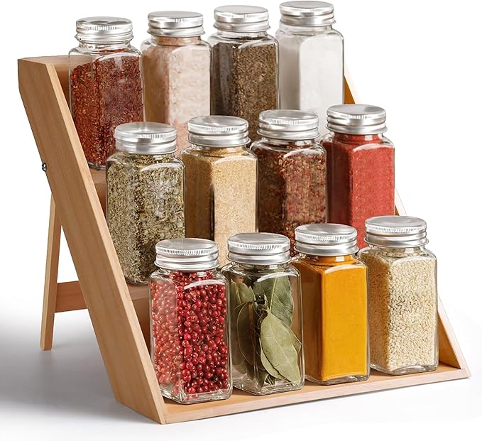 RoyalHouse Bamboo Spice Rack Organizer for Kitchen Cabinet, Countertop Display Shelf- 3 Tier Shelf -Space Organizer for Kitchen and Bathroom