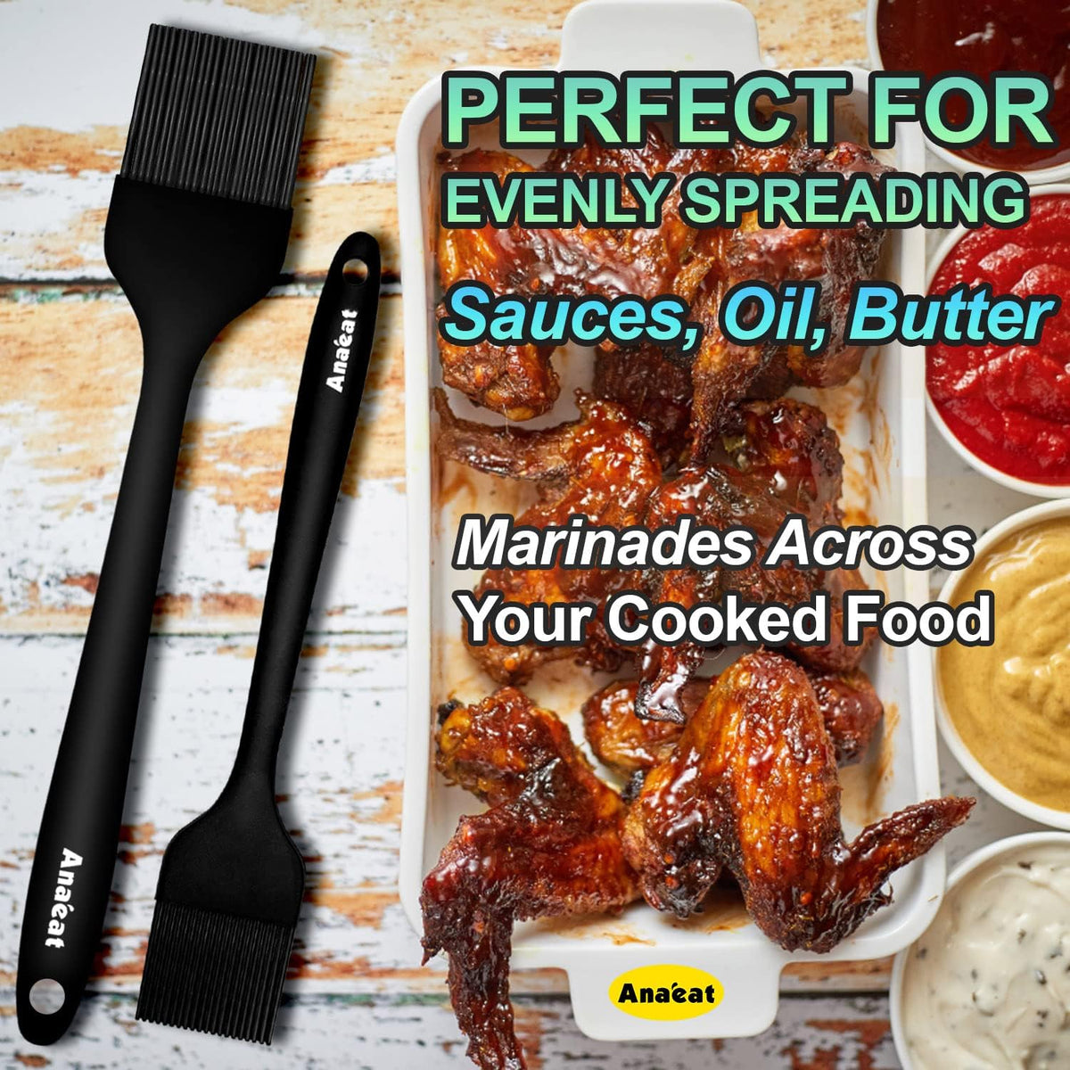 Anaeat 2 Pack Silicone Basting Pastry Brushes - Heat Resistant Brush with Soft Bristles, Hygienic One-Pieces Design, Marinade Brush Great in Baking for Spreading Oil Butter Sauce BBQ Grill (Black)