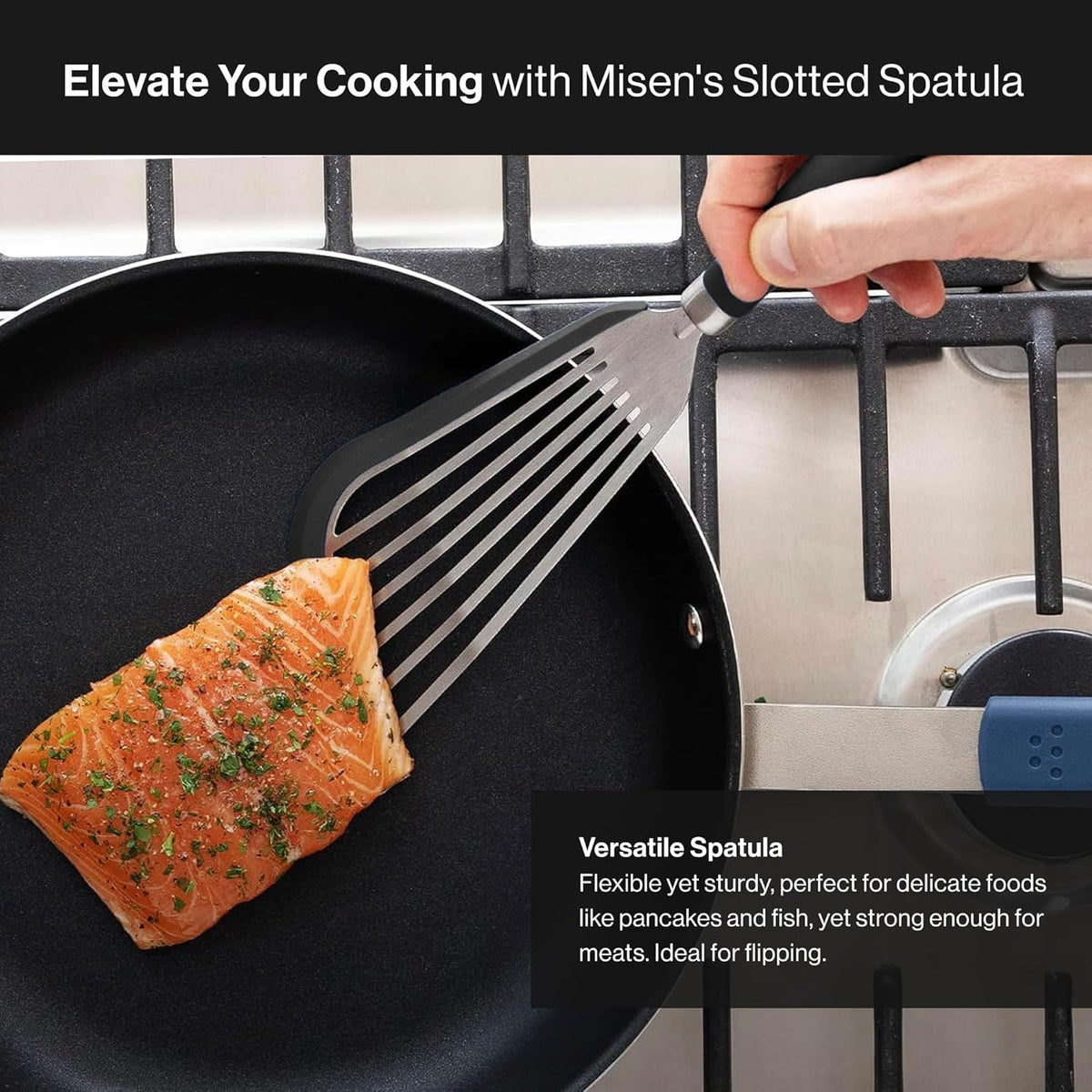 Misen Fish Silicone Spatula - Slotted Turner for Cooking - Perfect for Frying - Heat Resistant - Dishwasher Safe -1mm Thick Flexible Flipper - Soft Silicone Grip Handle for Easy Use