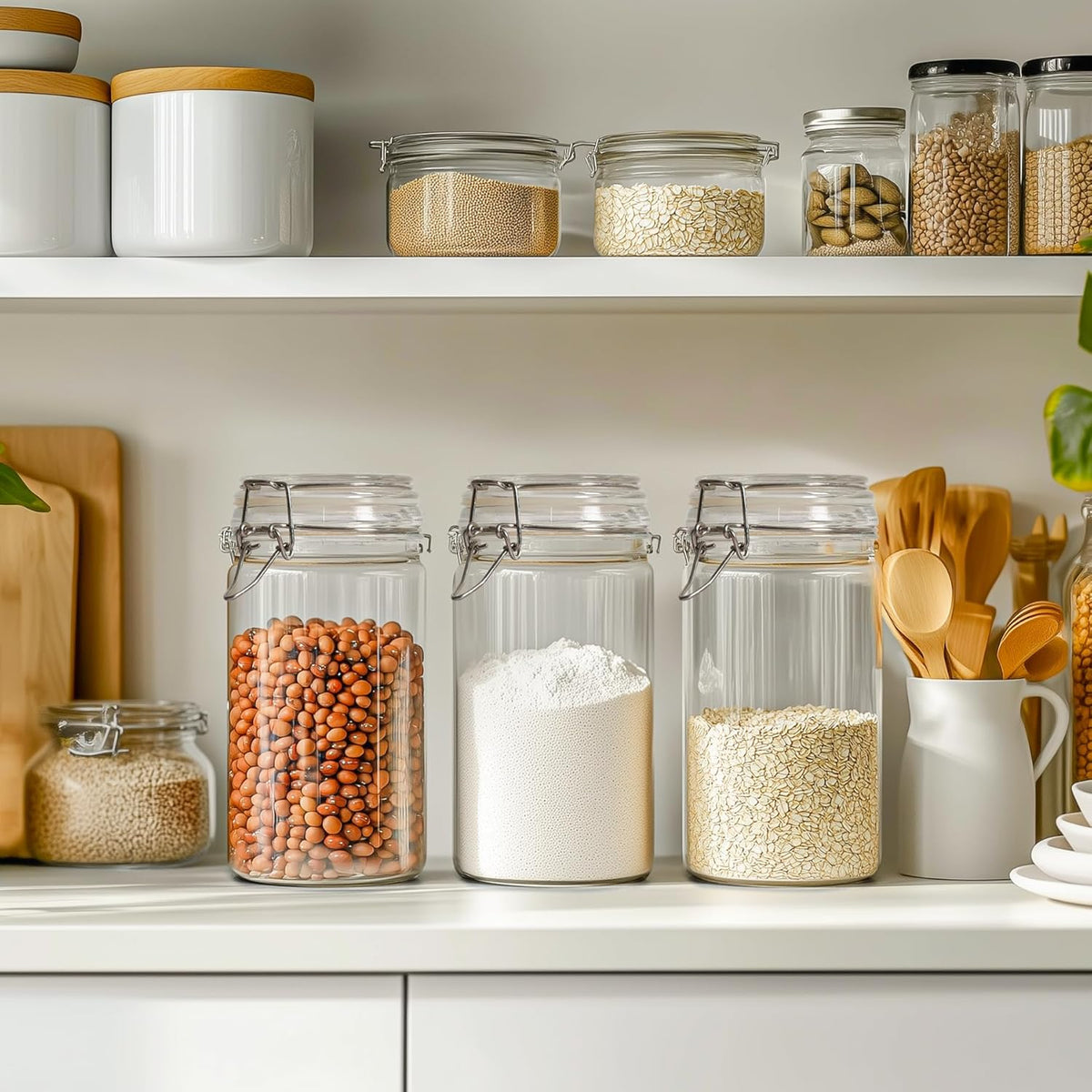ComSaf Glass Jars with Airtight Lid Set of 3, Mason Jars 32 oz, Pickling Jar, Canning Jar 32oz, 32 oz Glass Containers with Lids for Kitchen, Pickle, Flour, Cereal, Pasta, Sugar, Herb