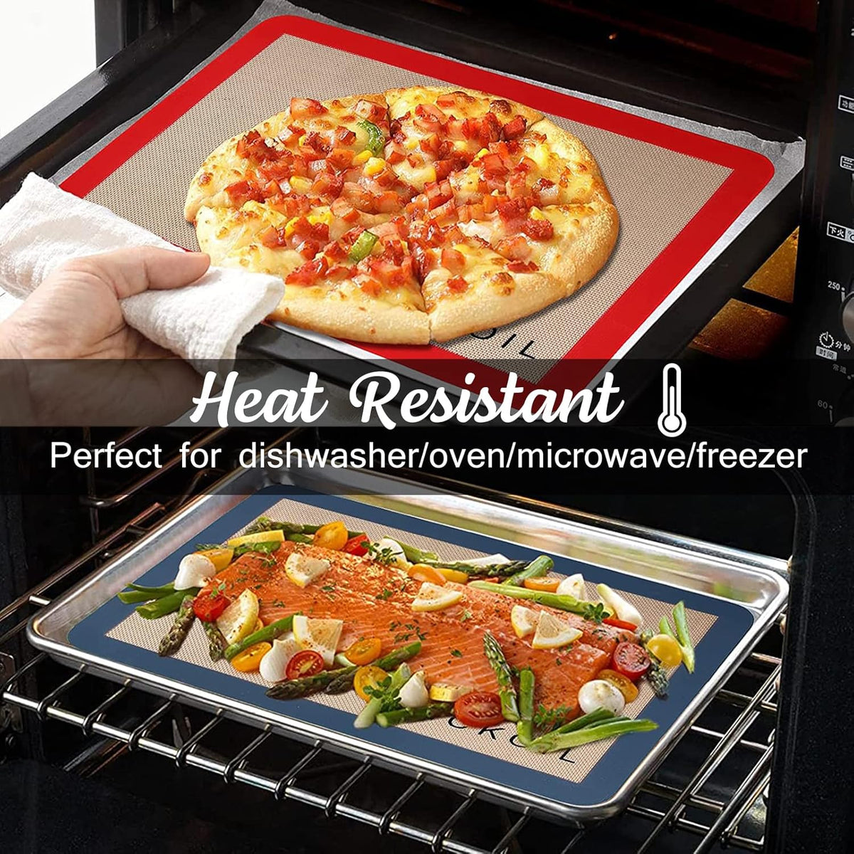 Silicone Baking Mat Large Baking Mat Set of 3-2 Half Sheets 16.5" x 11.6" +1 Quarter Sheet,Reusable Non-Stick Food Safe Bakeware Liners for Cookies, Macarons, Bread/Pastry Keep Oven Pans Clean