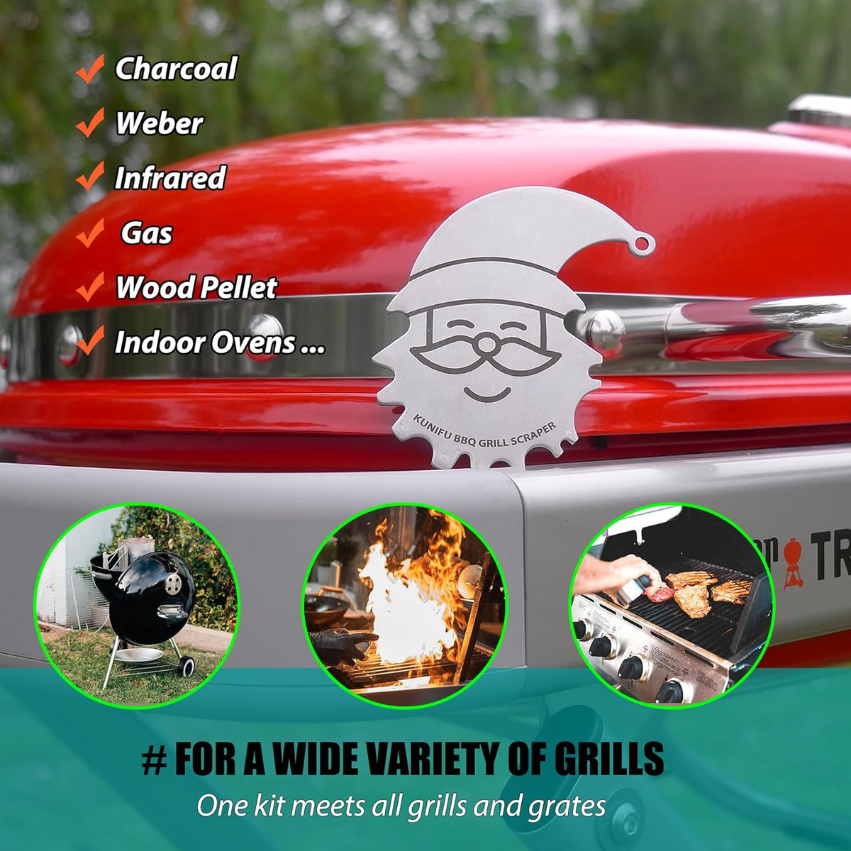 Stocking Stuffers, Ideal Gifts for Christmas, for Men, Dad, Husband, Boyfriend, Fathers Day, KUNIFU BBQ Grill Scraper
