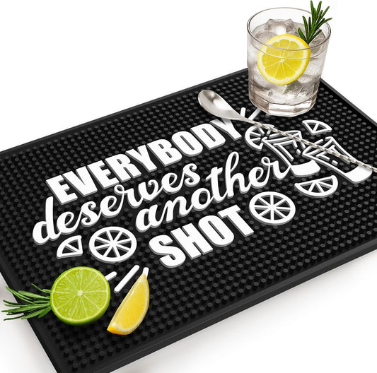 Everybody Deserves Shot Bar Mat for Countertop - Ideal for Bartending & Home Bar Spill-Proof, Durable, Non-Slip Rubber Mat - Large Size 18"x12" - Bar Mats for Home Bar - Thick Rubber Mat