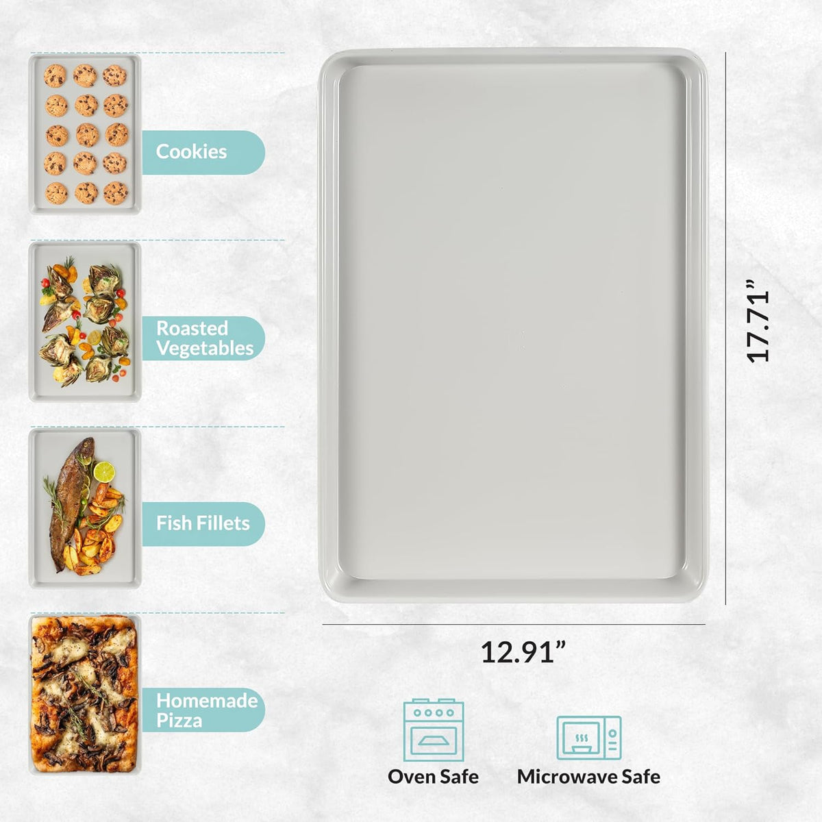 Boxiki Kitchen Non-Stick Ceramic Baking Sheet - Slick & Non-Toxic Ceramic Coating, PTFE & PFOA Free Cookie Sheet Pan - Cookie Sheet, Perfect for Baking, Roasting, and More (Half Sheet Pan)