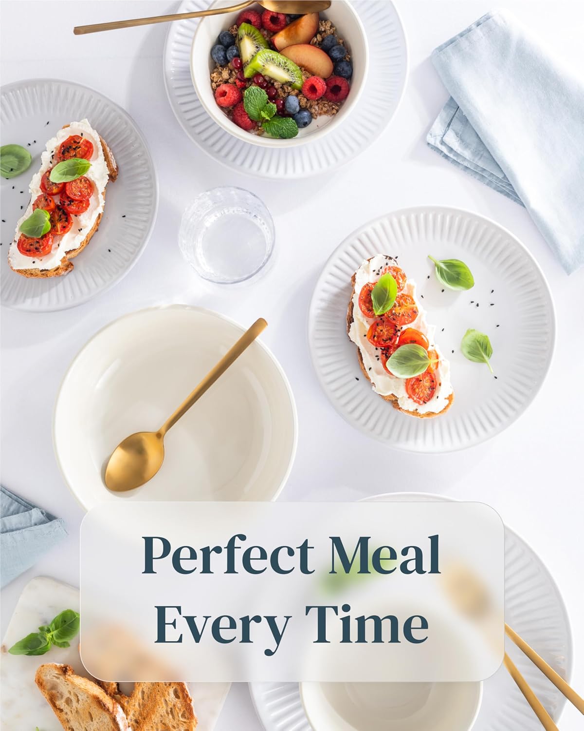Stoneware Dinnerware Set for 8 People HYGGE 24-Piece - Elegant Scandi Design - Premium Dish Set - Bowl and Plate Set - Tableware for 8 People in a Ribbed Design - Pure Living in White