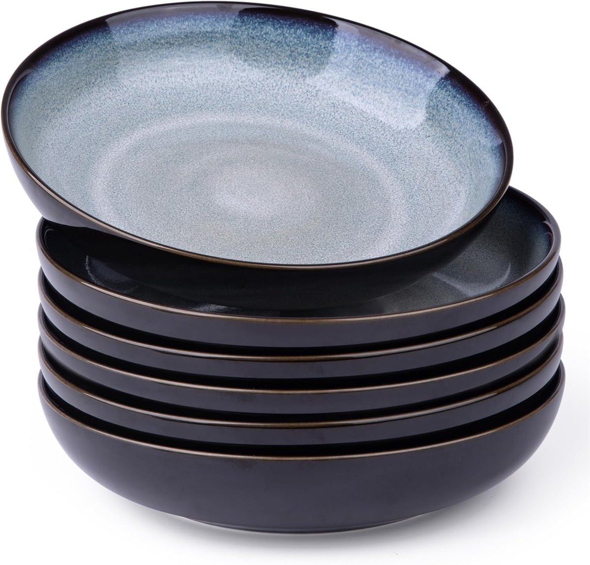 LERATIO Large Pasta Bowls,38oz Ceramic Pasta Bowls,9.0" Reactive Glaze Pasta Bowl Set of 6,Microwave & Dishwasher,Oven Safe,Wide Serving Bowls for Salad,Pasta,Fruit,Scratch Resistant-Gray White