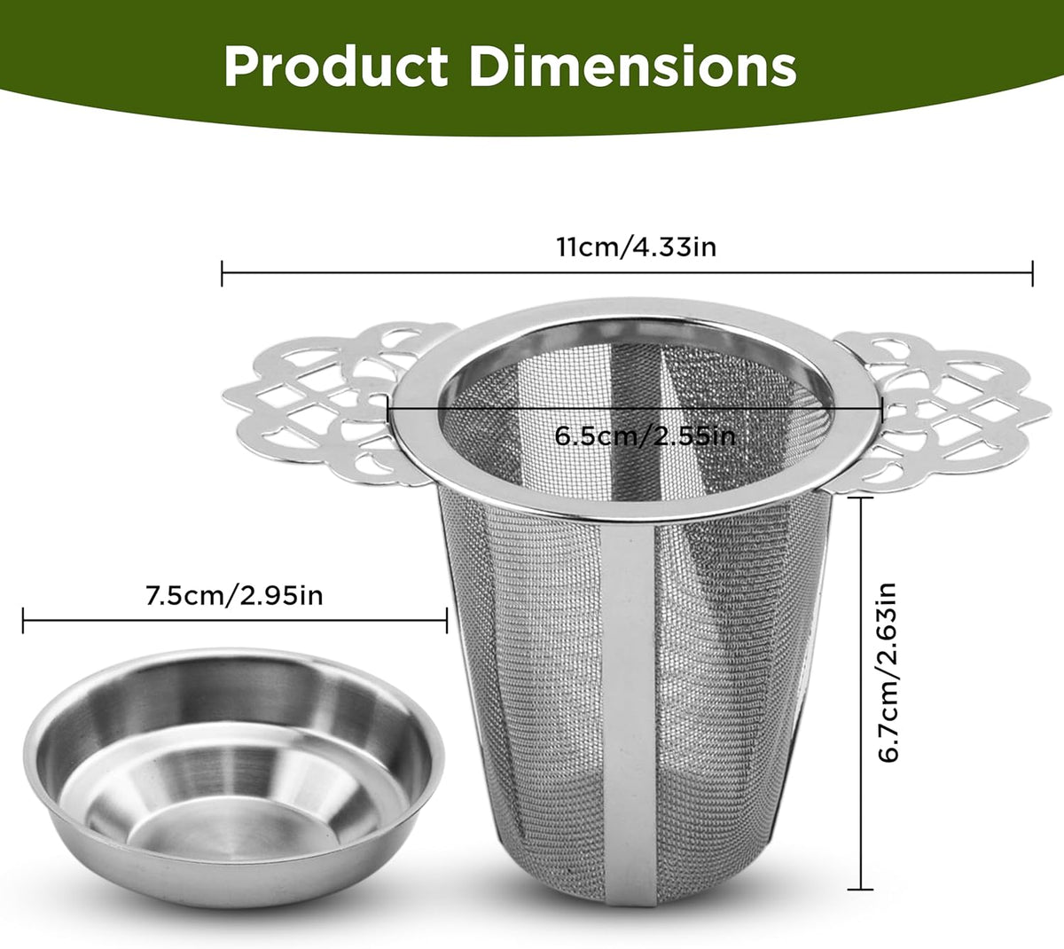 Set of 2 Tea Infusers for Loose Leaf – SUS 304 Stainless Steel Fine Mesh Basket with Flower-Shaped Handles, Reusable & Heat-Resistant, Ideal for Cups & Teapots