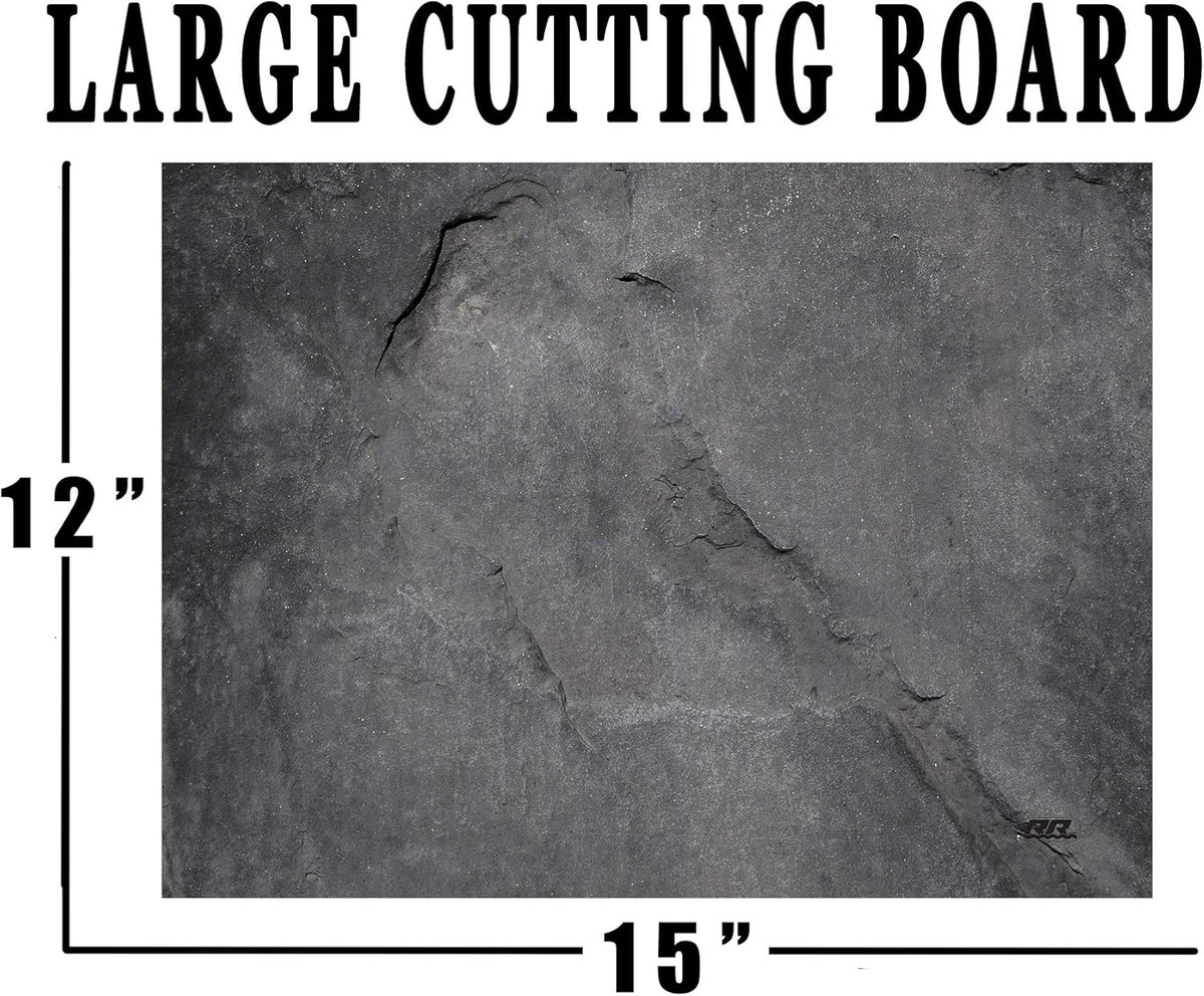 Rogue River Tactical Dark Gray Stone Textured Marble Art Kitchen Glass Cutting Board Modern Decorative Gift Abstract Wavy Contrast Design