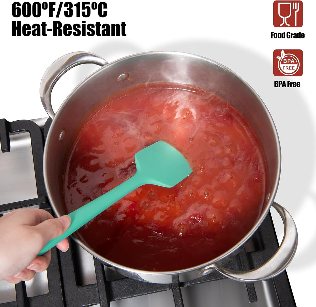 600°F Heat Resistant Silicone Spatula, Doosu High Temp Flexible Kitchen Rubber Bowl Scrapers Food Grade Seamless Baking Supplies Scratch-Proof for Scraping Non-Stick Pans (11.4in, Aqua Sky)
