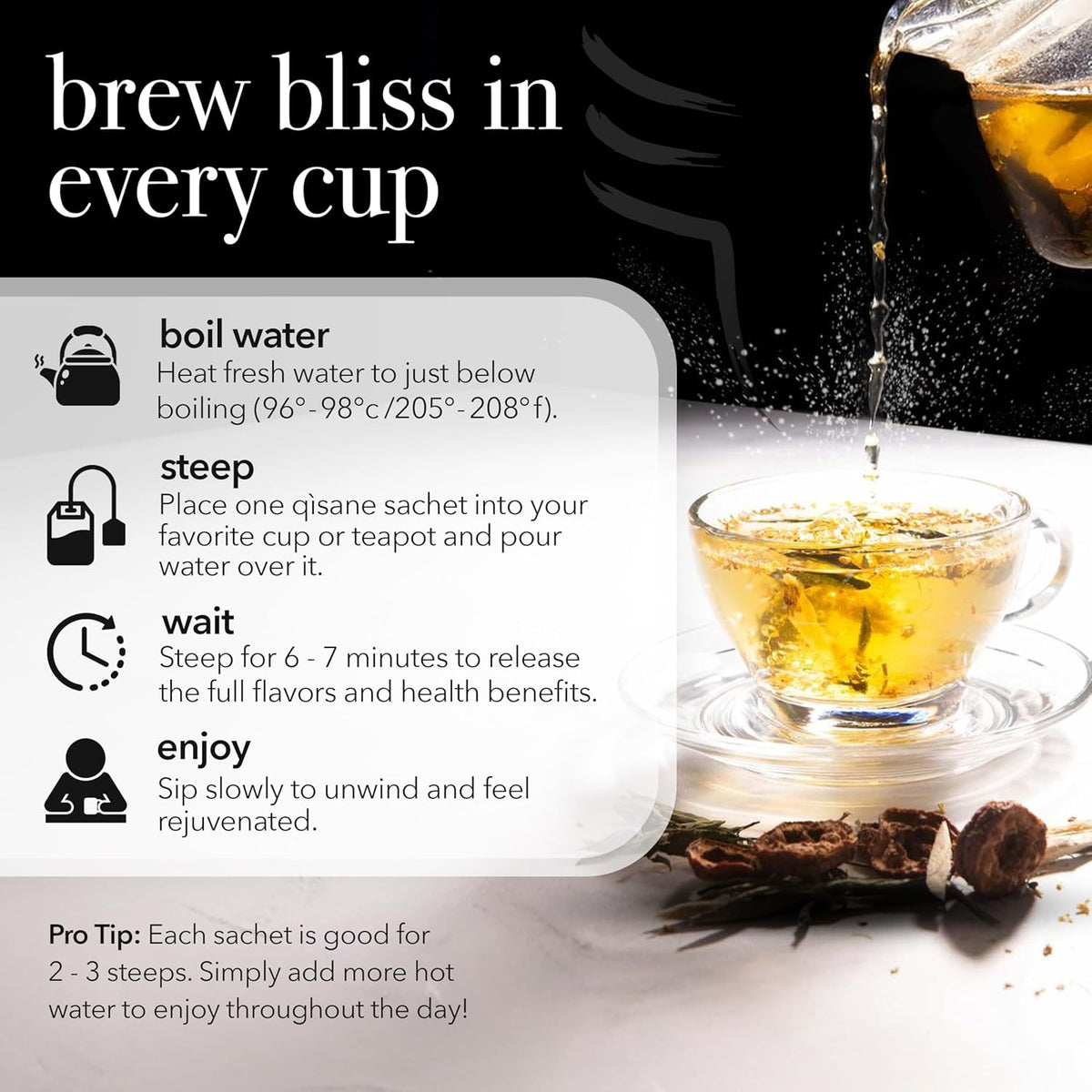 qìsane Organic Hibiscus Tea Bags with Mandarin Peel - Loose Leaf Hibiscus Tea, Organic Licorice Root, Cassia Seeds - Tangy Citrus Flavor to Help Support Strain and Tension - 10 sachets (~30 cups)