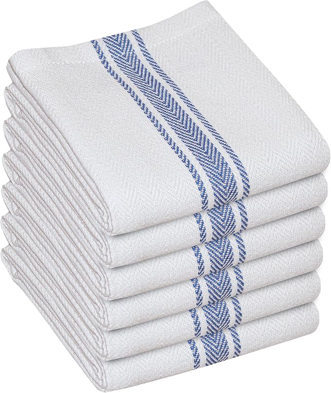 WHITEWRAP Kitchen Dish Towels for Kitchen, Highly Absorbent for Drying and Cleaning, Durable and Soft Tea Towels – 6 Pack, 100% Ring Spun Cotton 15 x 25 Inches – Blue