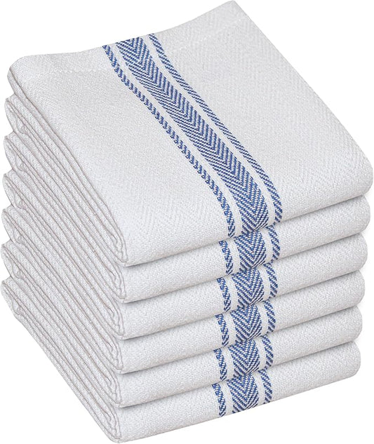 WHITEWRAP Kitchen Dish Towels for Kitchen, Highly Absorbent for Drying and Cleaning, Durable and Soft Tea Towels – 6 Pack, 100% Ring Spun Cotton 15 x 25 Inches – Blue