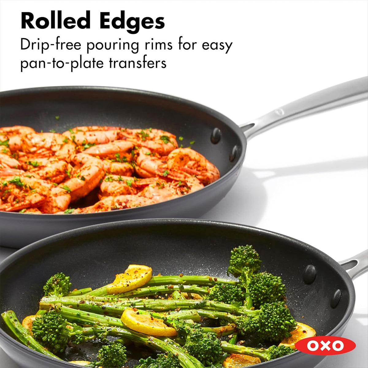 OXO Enhanced, 8" 10" and 12" 3 Piece Frying Pan Skillet Set, Healthy Ceramic Nonstick, PFAS-Free, Stainless Steel Handle, Dishwasher Safe, Oven Safe, Black
