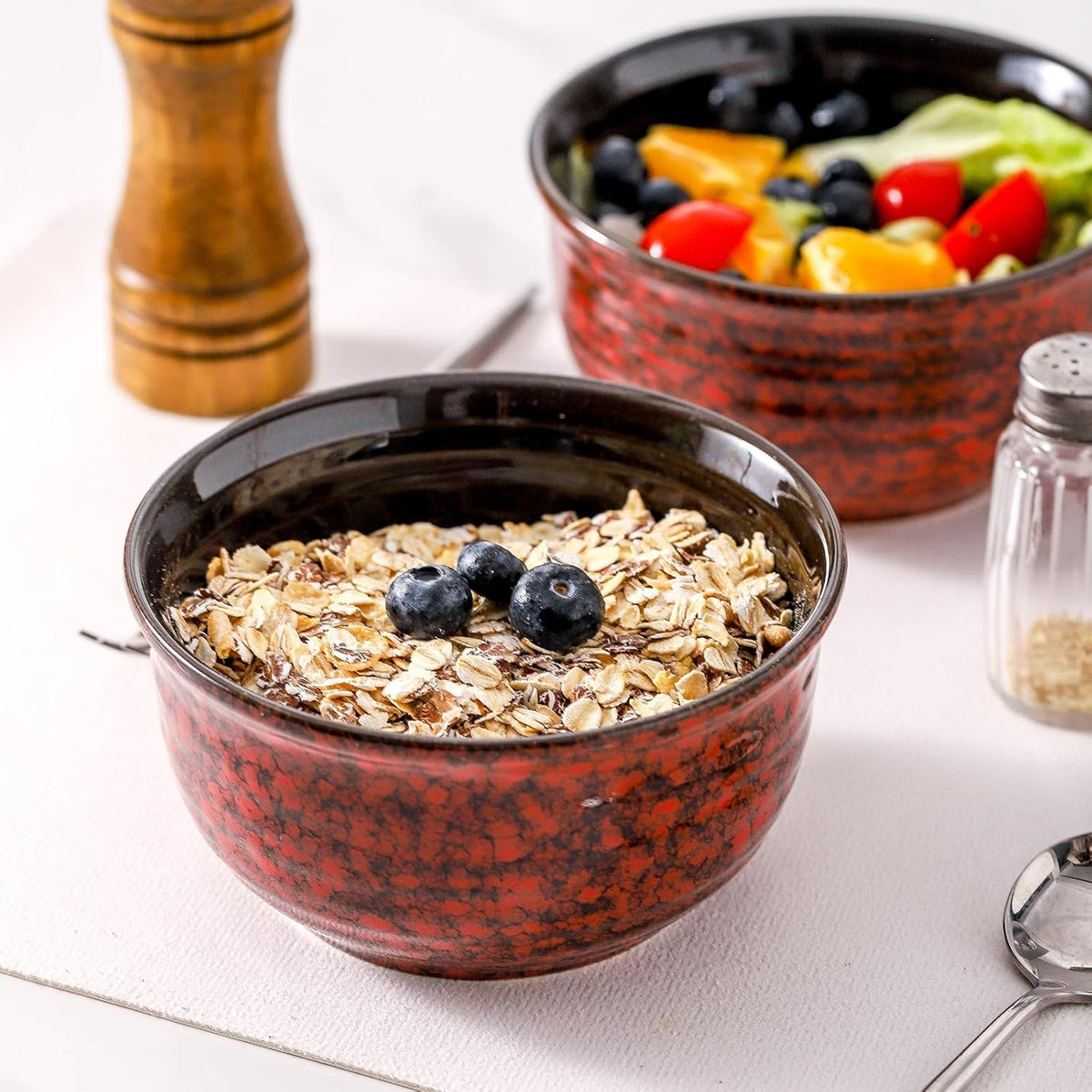 MEKY 20 Ounces Soup Bowls, Ceramic Cereal Bowls Set of 6, Microwave & Dishwasher Safe, Snack Bowls for Kitchen, Ideal for Pasta, Salad, Rice, Oatmeal(Red)