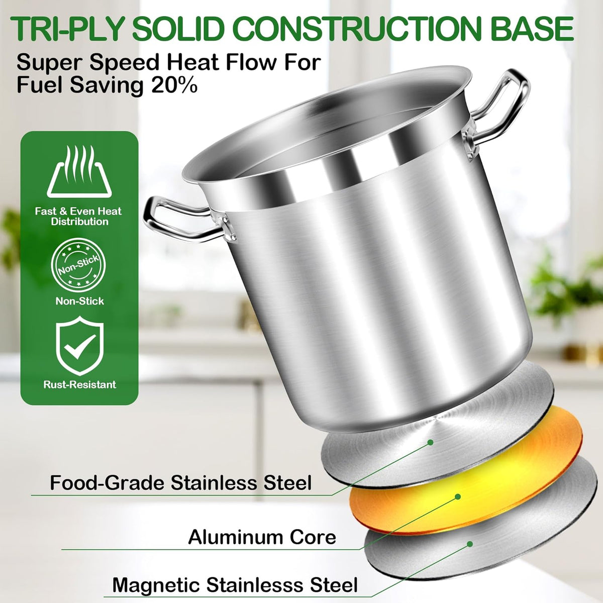 Large Soup Pot with Lid - 40 Quart Stainless Steel Stockpots, Cooking Pots, Stock Pot with Lid, Big Pots for Cooking, Heavy Duty, Induction & Oven Safe
