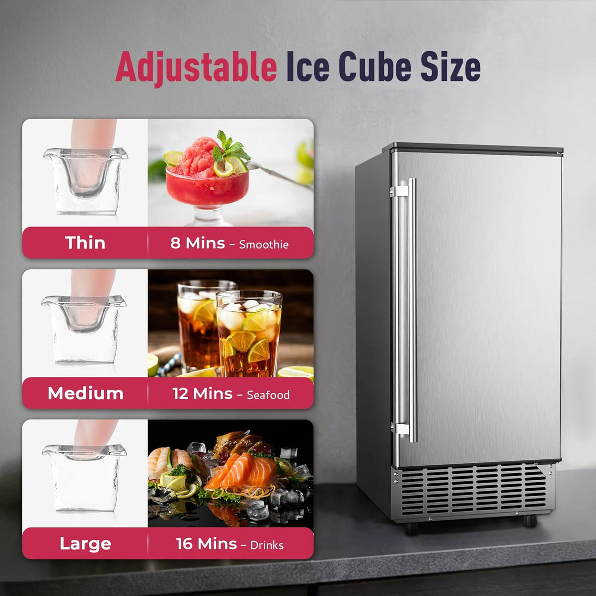 Commercial Under Counter Ice Maker Machine, 80Lbs/Day with 24lbs Storage, Built-in Freestanding Ice Maker, Auto-Cleaning, 24H Timer, for Commercial & Home Use. (Stainless Steel)