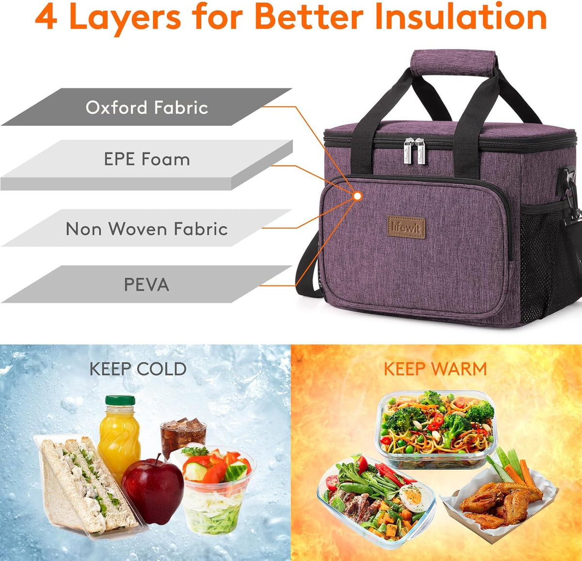 Lifewit Large Lunch Bag Insulated Lunch Box Soft Cooler Cooling Tote for Adult Men Women, Purple 24-Can (15L)