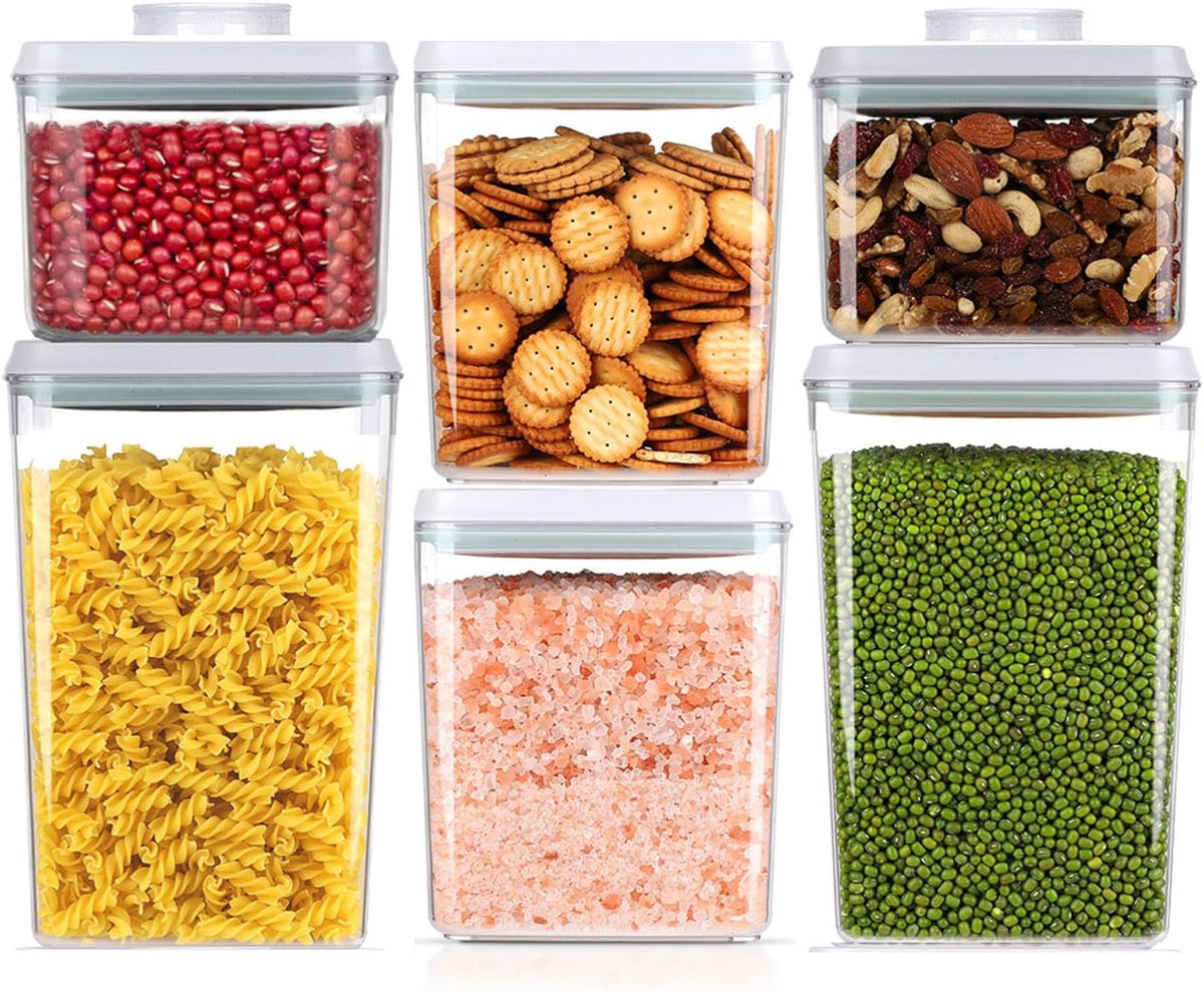 Pop Airtight Food Storage Containers Set with Lids, 6 Pcs Stackable One Button Opening Food Containers Kitchen Pantry Organization and Storage, BPA Free Stackable Cereal Container (0.5, 1.2, 1.8qt)*2