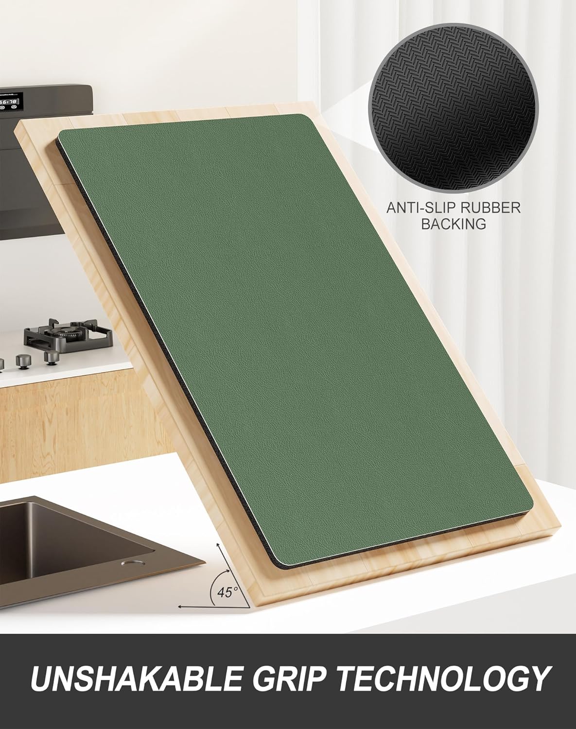 Rnivvi Dish Drying Mat for Kitchen Counter, XL 15 x 24" Super Absorbent Drainer Pad Easy Clean Dish Rack Pad, Non-Slip Heat Resistant Coffee Bar Mat for Coffee Machine Station Accessories,Forest Green