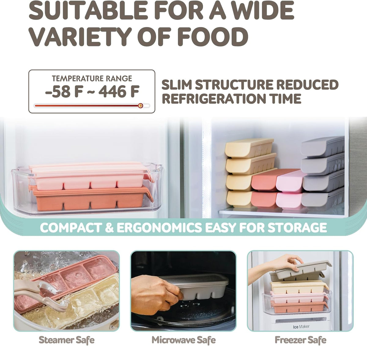 Silicone Freezer Trays with Lid, 2ea 1oz 6 Section - Leak Proof Silicone Freezer molds for Homemade Baby Food Breastmilk, Purees, Vegetables, Baby Food Jars Ice Tray with Lid BPA Free IndiePink