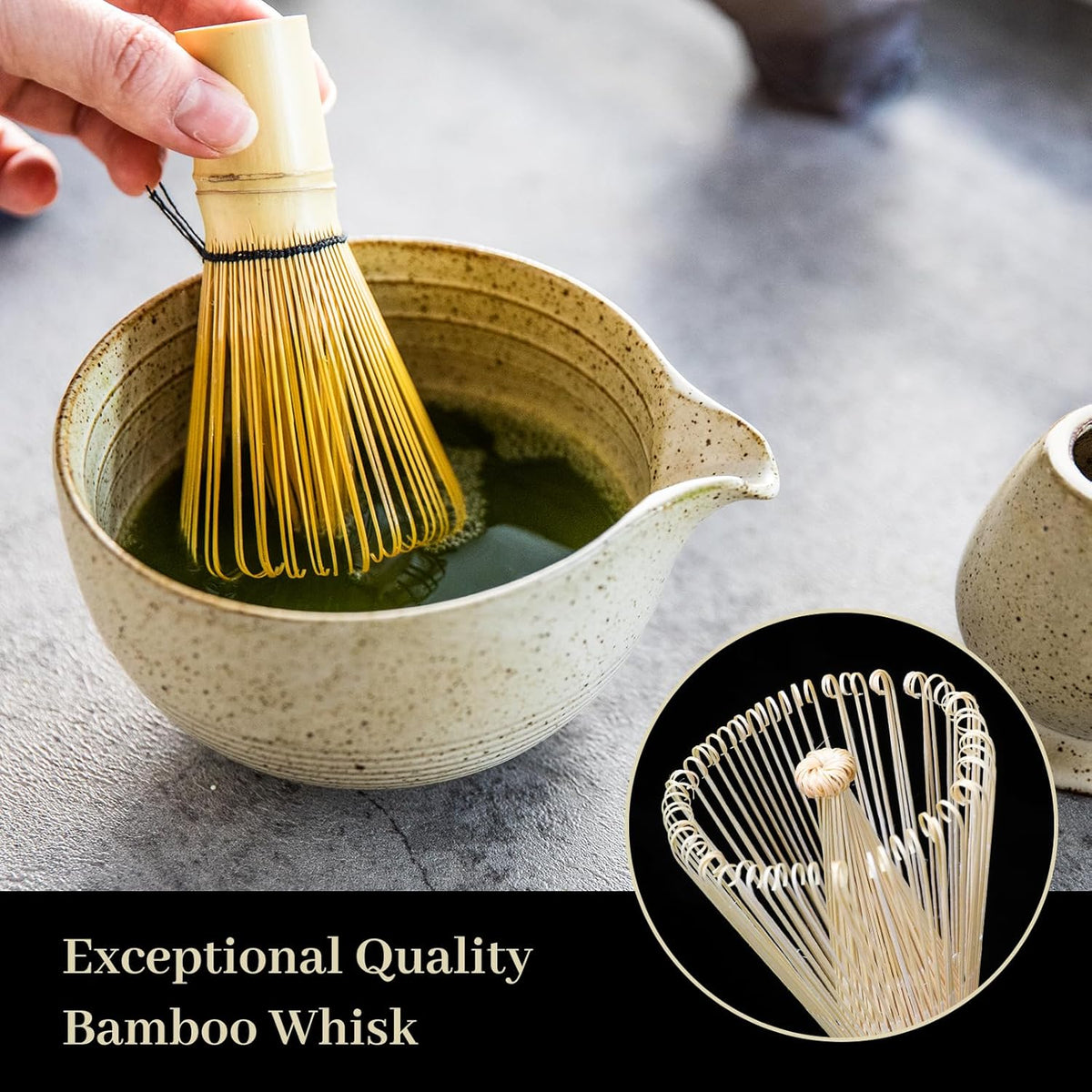 Matcha Set - Match Bowl with Spout and Whisk, 14 OZ, Matcha Scoop, Matcha Whisk and Holder, Matcha Sifter - 5pc Perfect Matcha Kit for Matcha Tea Ceremony (Mottled vintage)