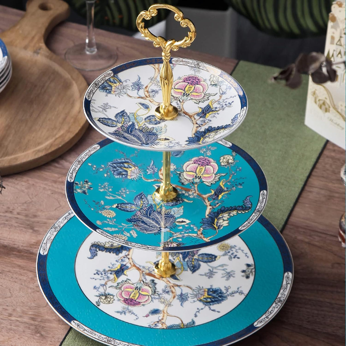 ACMLIFE Bone China Tea Sets with Cake Stand 3 Tiers for 6 Adults, 21 Piece Vintage Tea Cup Set, Blue Floral Tea Sets for Women Tea Party or Gift Giving China/English Tea Cup Set