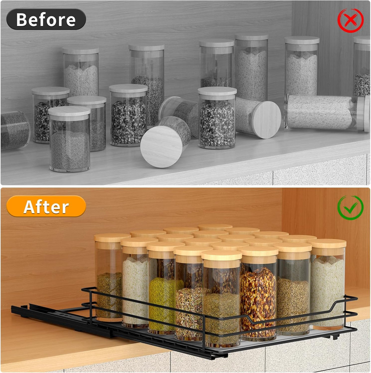 Pull Out Spice Rack Organizer for Cabinet, Heavy Duty Slide Out Spice Rack Organizer for Kitchen Cabinets and Pantry, Fits Spices, Sauces, Canned Food (8.5''Wx10.5''Dx2.5''H)