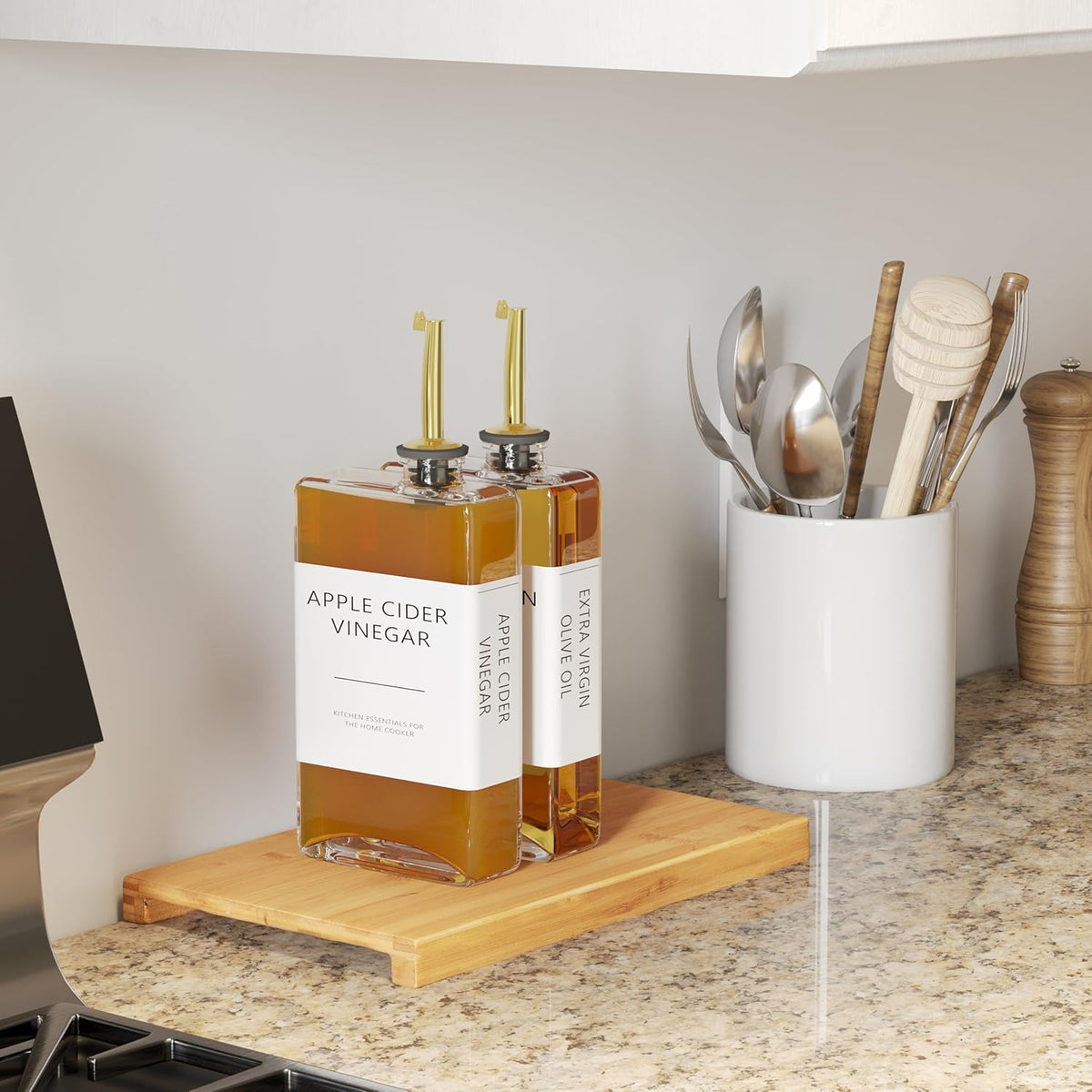 New England Stories Kitchen Cooking Oil Dispenser Set, Olive Oil and Vinegar Bottles, Soy Sauce Dispenser - 6 Pieces, Gold, Durable & Stylish Design