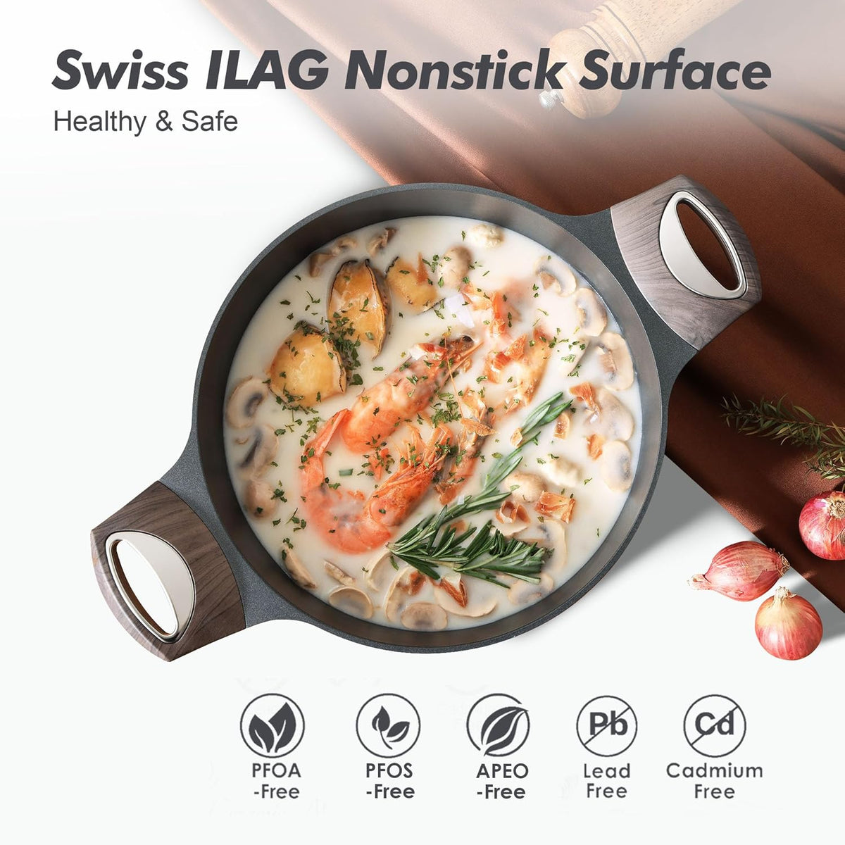 SENSARTE Nonstick Stock Pot with Lid, 2.6/4.5/6.6 QT Soup Pot Casserole Pot, Healthy Pasta Pot, Large Deep Cooking Pot, Big Sauce Pot Stew Pot, Induction Compatible, PFOA PFOS APEO Free, Black